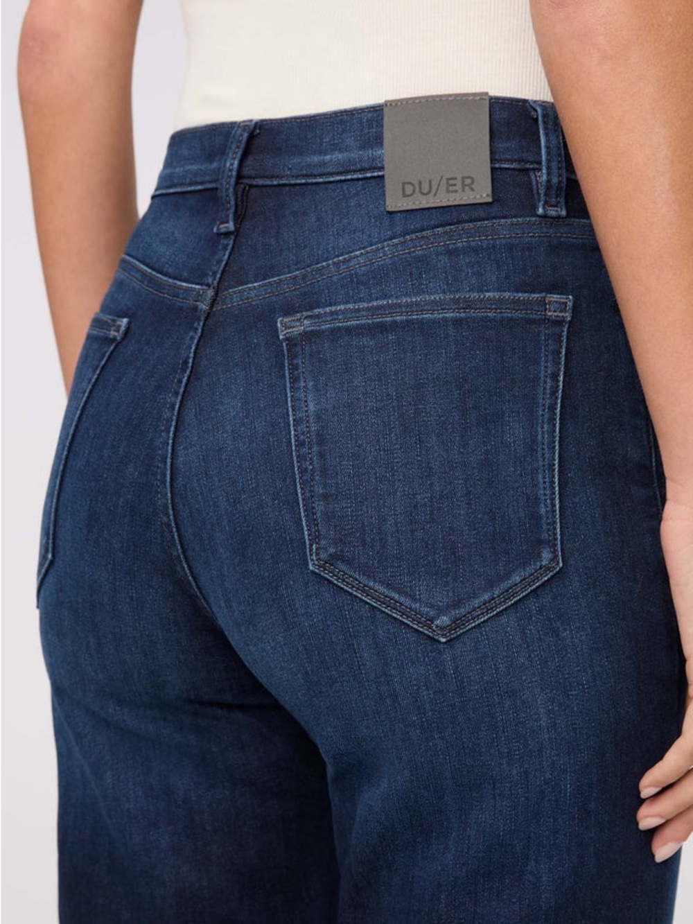 High-Rise Straight Leg Jeans in Deep Indigo w/ tech fleece lining - Picture 7 of 13